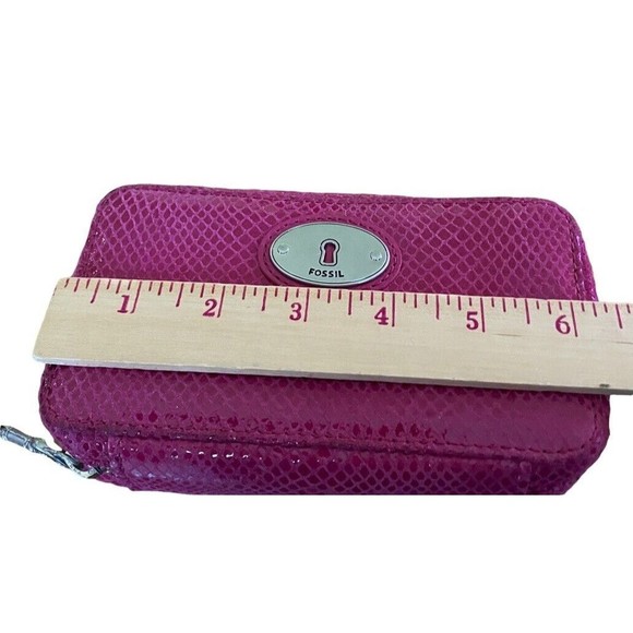 Fossil Women Wallet Leather Snakeskin Embossed Zippered Compartments Pink Clutch - Picture 5 of 6